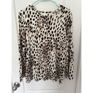 Chico's Animal Leopard Print 3/4 Sleeve Knit Top (Size 2/ Large)